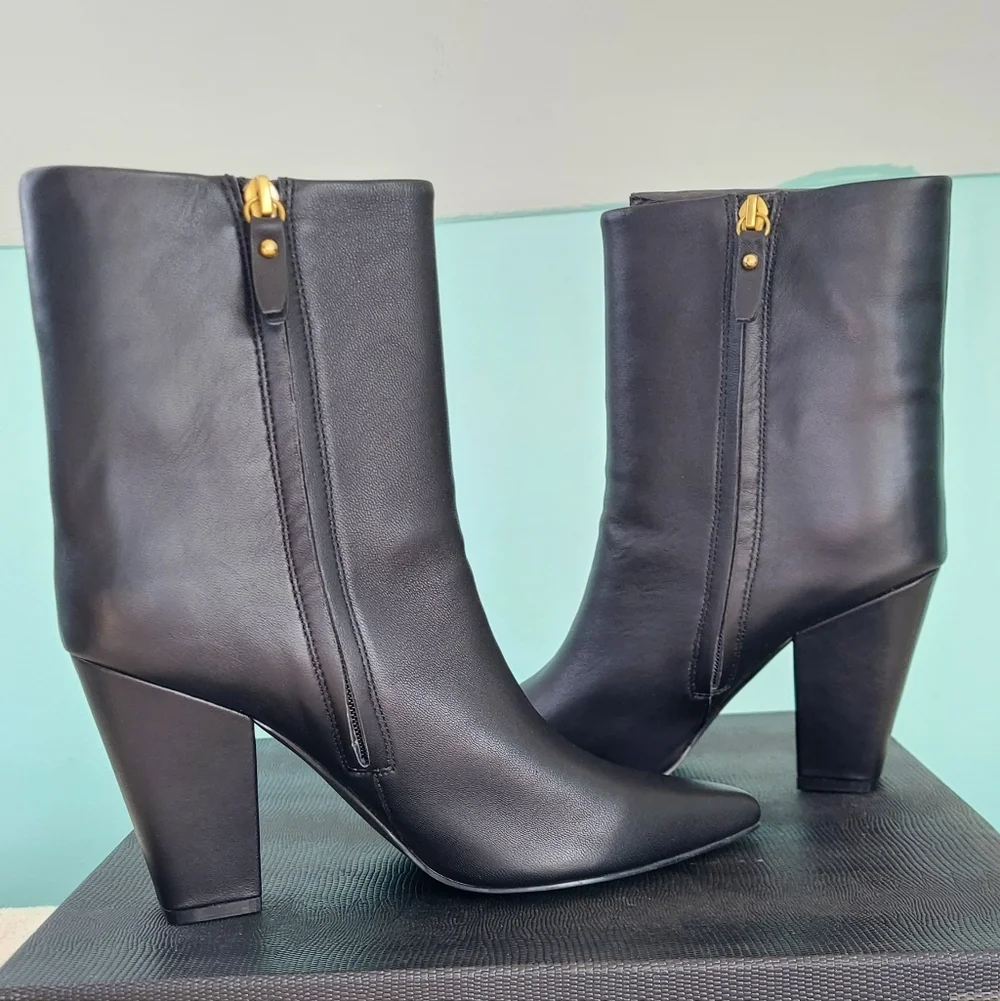 Rebecca Minkoff Black Ankle Boots with Gold Buckles - Picture 4 of 16